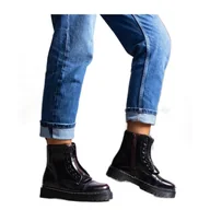 Botki damskie - Bordowe traperki ocieplane czerwone - Inna marka - miniaturka - grafika 1