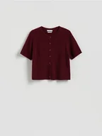 Swetry damskie - Reserved - Wełniany kardigan - bordowy - miniaturka - grafika 1