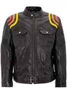Odzież motocyklowa - King Kerosin Męska kurtka skórzana z kontrastowymi paskami Racer z długim rękawem kurtka skórzana Regular Fit Vintage mankiet, czarny, XXL - miniaturka - grafika 1
