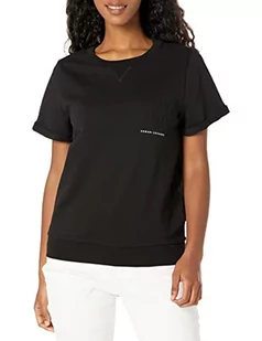 Armani Exchange Icon Project Bluza z krótkim rękawem z logo Damska koszulka dresowa, czarny, S - Bluzy damskie - miniaturka - grafika 1