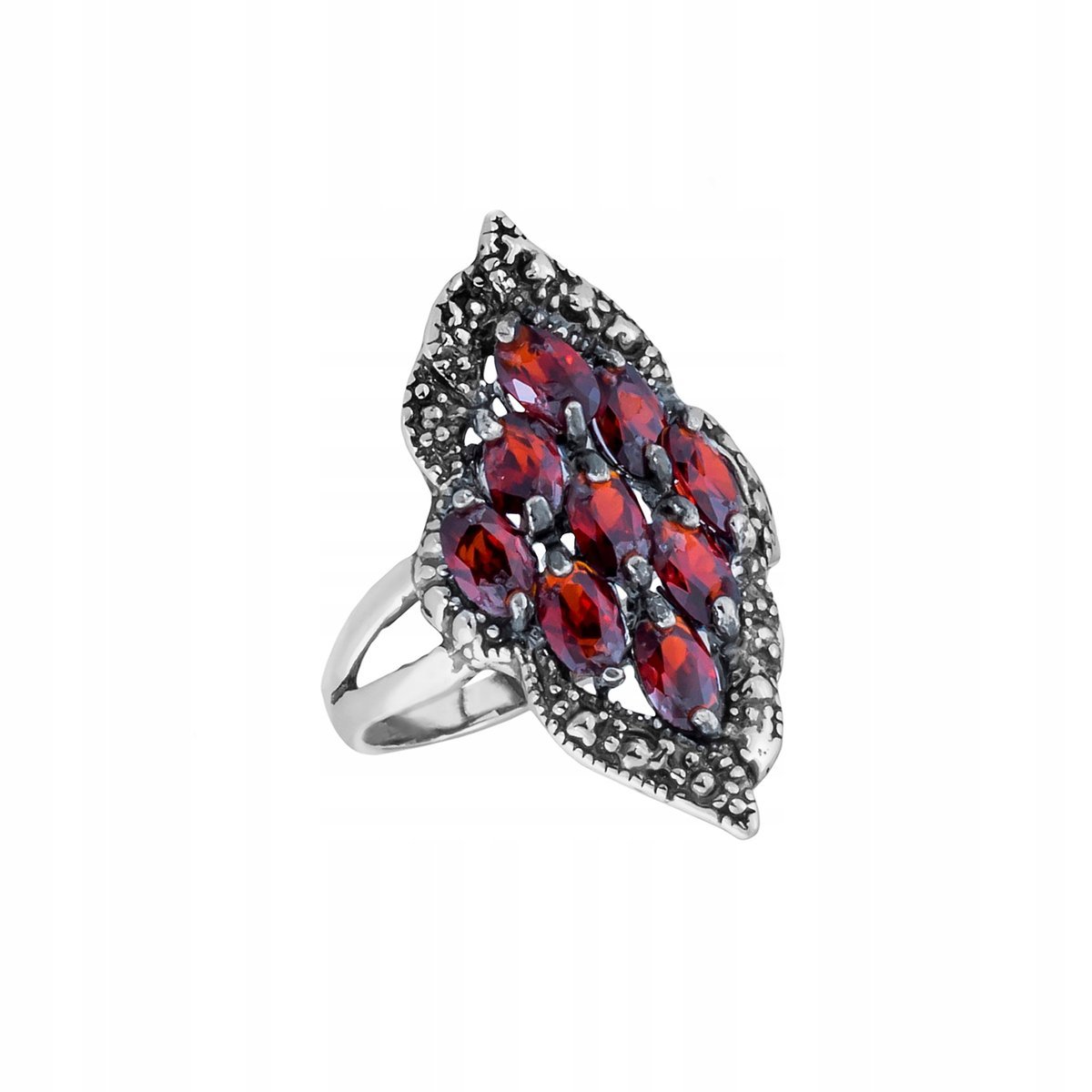 Pierścionek srebrny pr. 925 Ekskluzywny Pierścień z Cyrkonią Granat r. 17