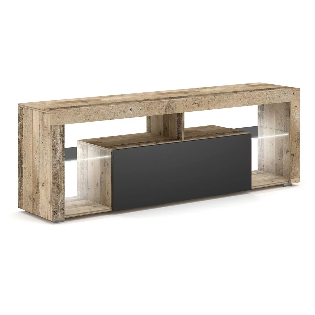 Szafka rtv TENEO kolor czarny styl nowoczesny hakano - TVCABINET/VIV/TENEO/BLACK+OLDWOOD/LED/140X50