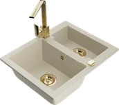 Zlewozmywaki z baterią - Mexen Carlos zlewozmywak granitowy 1,5-komorowy z baterią kuchenną Rita, beżowy - 6518-69-670300-50 - miniaturka - grafika 1