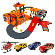 Tory, garaże, parkingi - KinderSafe Garaż / Parking z torem samochodowym + 3 Autka i helikopter P6688 - miniaturka - grafika 1