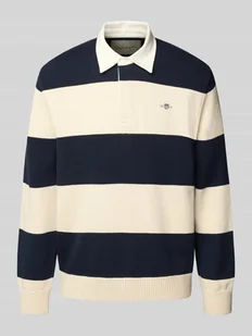 Sweter z dzianiny z kołnierzykiem polo i wyhaftowanym logo - Swetry męskie - miniaturka - grafika 1