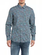 Koszule męskie - Replay koszula męska, 010 Lt Blue With Red Lowers, XL - miniaturka - grafika 1