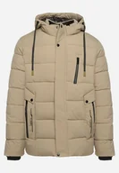 Kurtki męskie - Ciemnobeżowa Pikowana Kurtka z Odpinanym Kapturem i Sznurkami Nomika - miniaturka - grafika 1