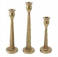 Świeczniki - ŚWIECZNIK ŻELIWNY ZŁOTY zestaw 3 sztuk antyczny vintage z kutego żelaza - miniaturka - grafika 1