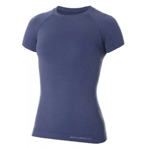 Termoaktywna koszulka damska Brubeck Active Wool SS11700 jeans - S - Bielizna sportowa damska - miniaturka - grafika 1