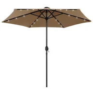 Parasole ogrodowe - vidaXL Parasol ogrodowy z LED i aluminiowym słupkiem, 270 cm, taupe vidaXL - miniaturka - grafika 1