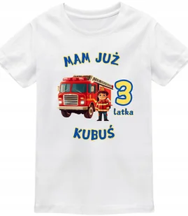 Koszulka dziecięca urodzinowa Strażak Wóz strażacki na urodziny imię wiek - Moda i Uroda OUTLET - miniaturka - grafika 1