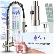 Baterie kuchenne - Bateria Kuchenna Trójdrożna z Obrotową Wyciąganą Wylewką Kran Do Kuchni Filtr SOLID SPRING - INOX (SZCZOTKOWANE SREBRO) - miniaturka - grafika 1