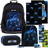 Plecaki szkolne i tornistry - GAMER WYPRAWKA szkolna dla CHŁOPCA: usztywniany plecak, piórnik, worek na buty, 2x teczka z gumką, naklejki na zeszyt - miniaturka - grafika 1