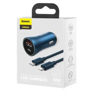 Baseus Golden Contactor Pro szybka ładowarka samochodowa USB Typ C / USB 40 W Power Delivery 3.0 Quick Charge 4+ SCP FCP AFC + kabel USB Typ C - Lightning niebieski (TZCCJD-03) - Kable USB - miniaturka - grafika 5