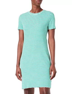 VERO MODA Damska sukienka Vmvio Ss Stripe Short Dress Noos, Holly Green/Stripes:snow White, S - Sukienki - miniaturka - grafika 1