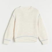 Swetry dla dziewczynek - Reserved - Sweter z przeszyciami - Kremowy - miniaturka - grafika 1