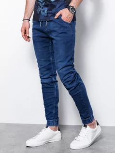 Spodnie męskie - Spodnie męskie jeansowe joggery - niebieskie P907 - grafika 1