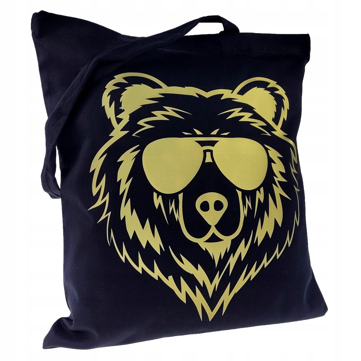 TORBA bawełniana czarna 220g nadruk MISIEK złoty torebka siatka na zakupy