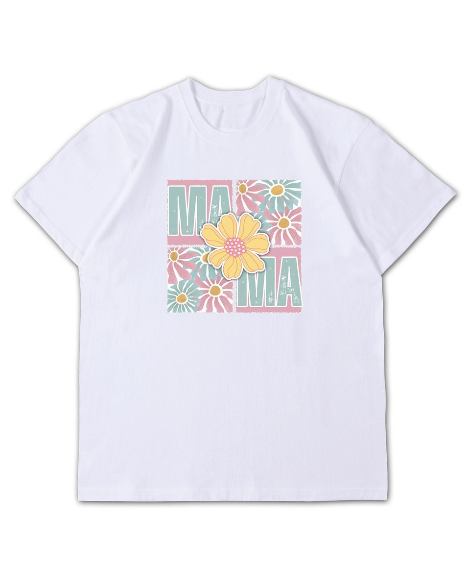 Luźna koszulka na Dzień Matki Kwiatowa MAMA Prezent Biały XS