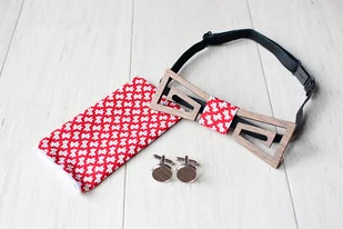 Zestaw z drewnianą muszką ZAWIJANA czerwień - Krawaty i muchy męskie Zestaw z drewnianą muszką ZAWIJANA czerwień - Krawaty i muchy męskie - miniaturka - grafika 1