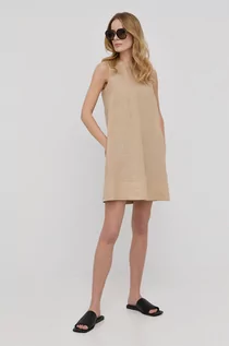 Sukienki - Marella Marella sukienka lniana kolor beżowy mini prosta - grafika 1