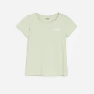 Reserved Reserved - Bawełniany t-shirt z napisem - Turkusowy - Koszulki dla dziewczynek - miniaturka - grafika 1