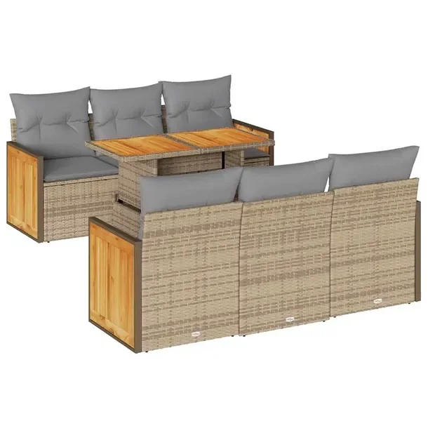Zestaw Wypoczynkowy z Rattanu PE, Stal, Drewno Akacjowe, Beżowy, 100x55x73