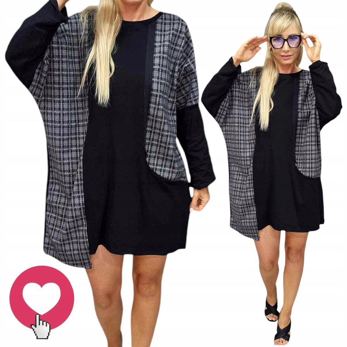 LUŹNA SUKIENKA DRESOWA W KRATKĘ 100% BAWEŁNA OCIEPLANA KRATKA 50 52 5XL 6XL