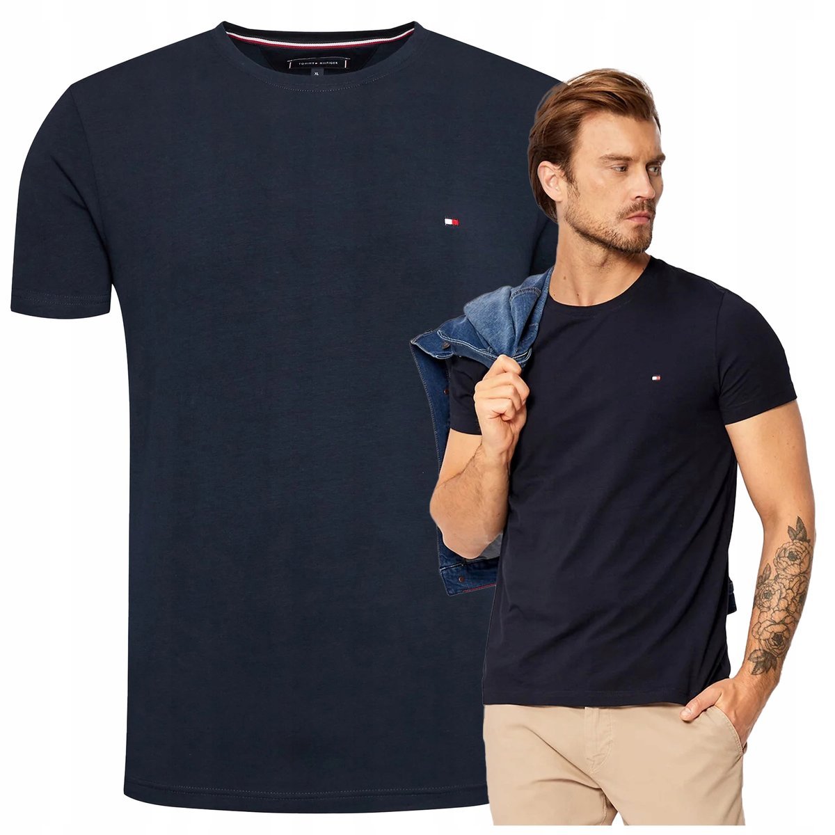 Tommy Hilfiger Koszulka Męska Granatowa T-shirt Sportowy Bawełniany r.S