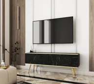 Szafki RTV - Szafka RTV Blum Oro czarny/marmur czarny Royal 135 ze złotymi nóżkami - nowoczesny, modny styl, do samodzielnego montażu, funkcjonalna - miniaturka - grafika 1