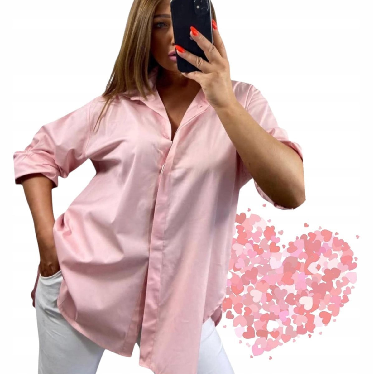 ELEGANCKA KOSZULA BAWEŁNIANA wygodna rozpinana długa puder 50 52 5XL 6XL