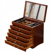 Pudełka i szkatułki - Szkatułka na biżuterię kuferek do biżuterii drewniana z lusterkiem, z szufladkami, brązowa - miniaturka - grafika 1