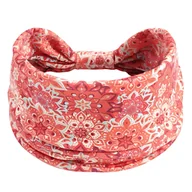 Ozdoby do włosów - Opaska do Włosów Czerwona Turban na Głowę Szeroka w Kwiaty MIŁA W DOTYKU - miniaturka - grafika 1