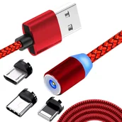 Kable USB - Kabel Magnetyczny 3W1 Do Iphone Micro Usb Typ-C 1M - miniaturka - grafika 1