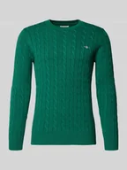 Swetry męskie - Sweter z dzianiny ze ściegiem warkoczowym i wyhaftowanym logo - miniaturka - grafika 1