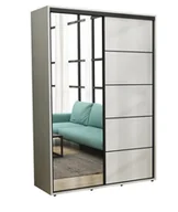 Szafy - Nowoczesna Szafa Przesuwna Iga Paski Czarne Lustro170x242 Biała/ Wysoka - miniaturka - grafika 1