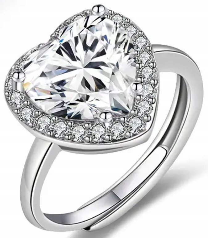 Srebrny Pierścionek z Dużym Brylantem Regulowany Rozmiar Stal Szlachetna