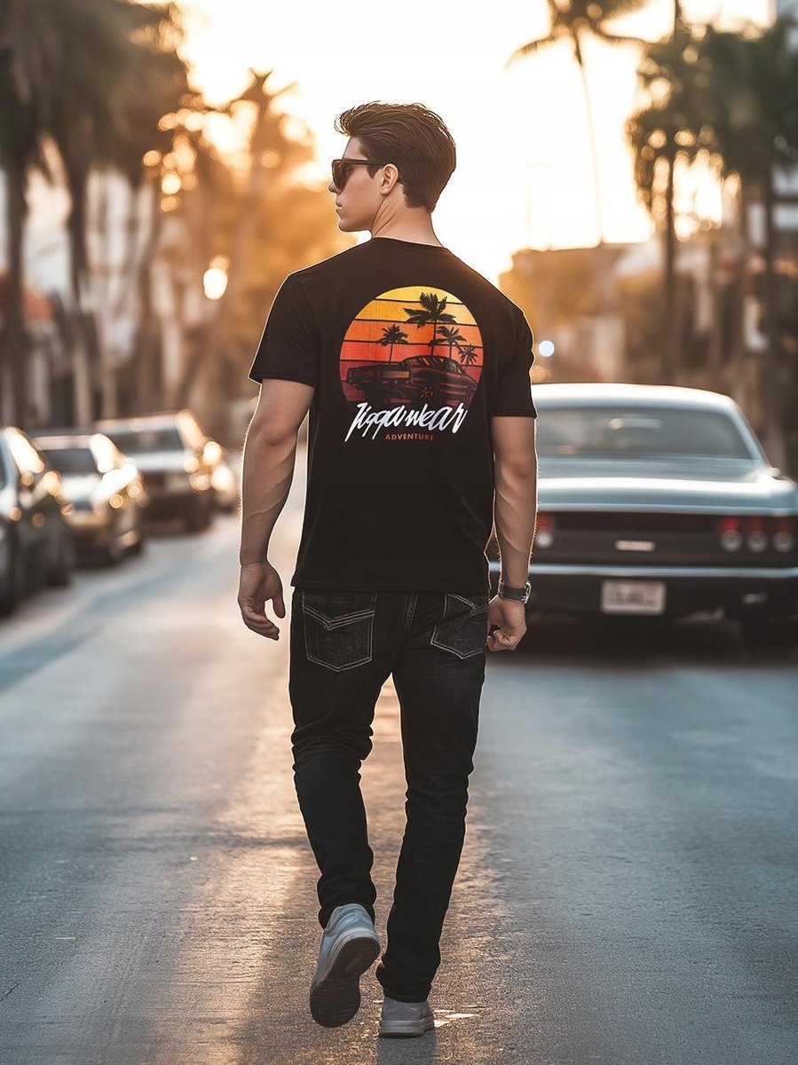 T-Shirt Bawełna 100% Koszulka Męska Gta Czarna Jigga Wear Lowrider Palmy L