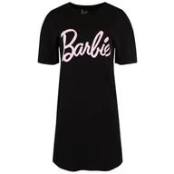 Piżamy damskie - Barbie Damska koszula nocna, czarna, bawełniana, krótki rękaw XXS - miniaturka - grafika 1