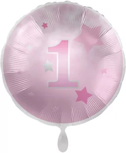 Balon foliowy Roczek Gwiazdki różowy - 45 cm - 1 szt. - Baby shower i roczek - miniaturka - grafika 1