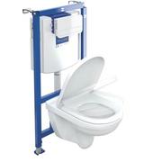 Miski WC - Villeroy & Boch O.novo Combi-Pack Zestaw Toaleta WC 56x36 cm bez kołnierza + stelaż podtynkowy + deska wolnoopadająca + przycisk WC weiss alpin/biały 5660D301 - miniaturka - grafika 1