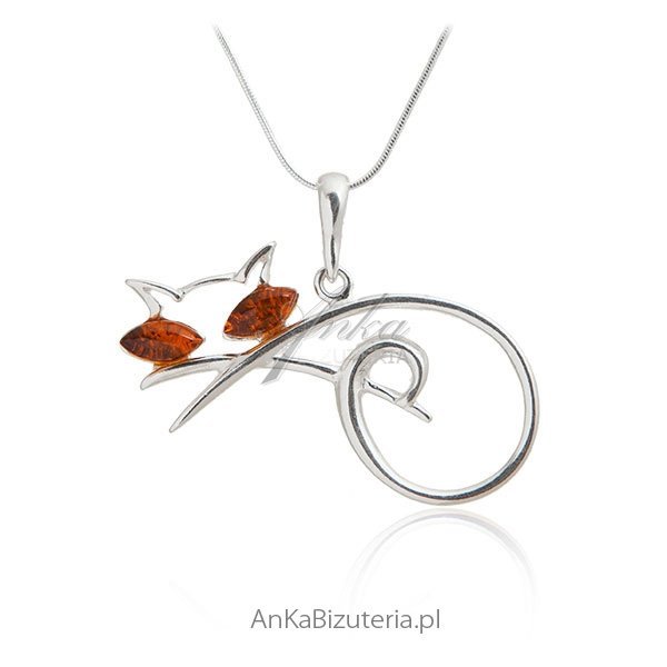 ankabizuteria.pl Wisior srebrny Kot z bursztynem