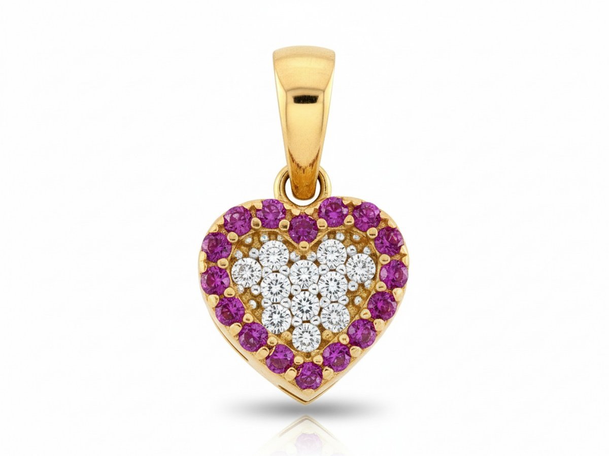 Zawieszka złote serce 585 z cyrkoniami czerwony dodatek 0.74g