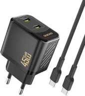 Ładowarki do telefonów - Ładowarka sieciowa 2xUSB-C z kablem USB-C GaN PD 45W - czarna Ładowarka sieciowa 2xUSB-C z kablem USB-C GaN PD 45W - czarna - miniaturka - grafika 1
