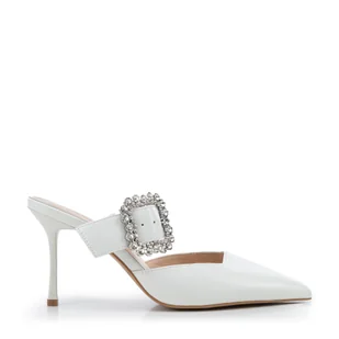 Damskie czółenka ze skóry na szpilce białe - Półbuty męskie - miniaturka - grafika 1