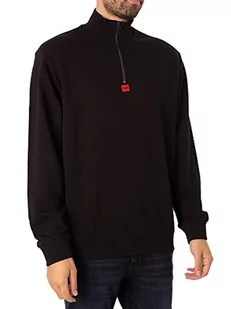 HUGO Męska bluza Durty z bawełny i frotte z czerwoną etykietą logo, Czarny, XL - Bluzy męskie - miniaturka - grafika 1