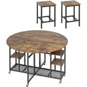 Stoły z krzesłami - Składany Zestaw do Jadalni z 2 Stołkami, Stołem Kuchennym na Kółkach, Półką na Wino i Otwartymi Regałami, Zestaw do Jadalni - miniaturka - grafika 1