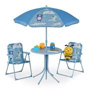 Stoliki dla dzieci - Relaxdays Kempingowy zestaw fotelików dziecięcych, zestaw fotelików dziecięcych z parasolem, składane krzesła i stół, motyw zwierząt, ogród, niebieski, 50% żelazo, 126 x 100 x 100 cm - miniaturka - grafika 1