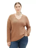 Swetry damskie - TOM TAILOR Damski sweter Basic z dekoltem w serek, 32399-różowy melanż mahogany, M - miniaturka - grafika 1