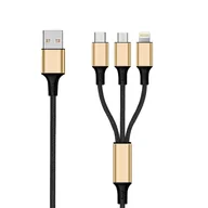 Kable komputerowe i do monitorów - 2GO 797152 kabel USB 3 m USB B USB C/Micro-USB B/Lightning Czarny, Złoto - miniaturka - grafika 1